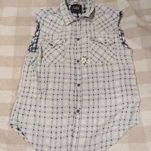 Artful Dodger Sleeveless Button-Up Vest Polka Dot Plaid Boho Top Y2k